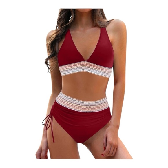 Blooming Jelly High Waisted Triangle Color Block Two Piece Tummy Control Size M - Picture 1 of 15